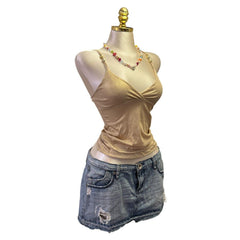 90s Vintage Gold Glitter Bead Strap Top [XS]