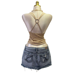 90s Vintage Gold Glitter Bead Strap Top [XS]