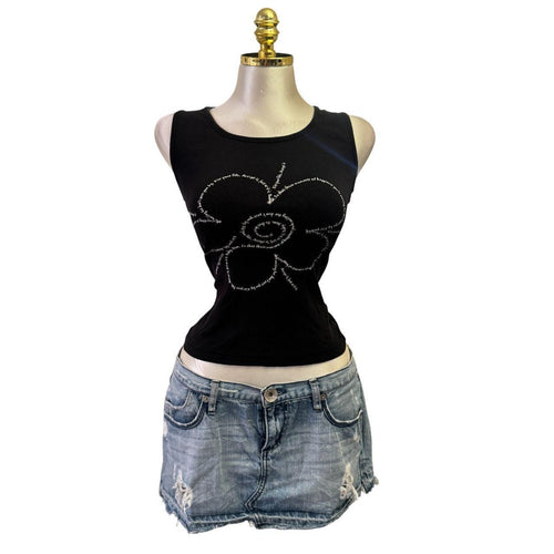 Y2K Vintage Black White Words Poem About Happiness & Life Top [M]