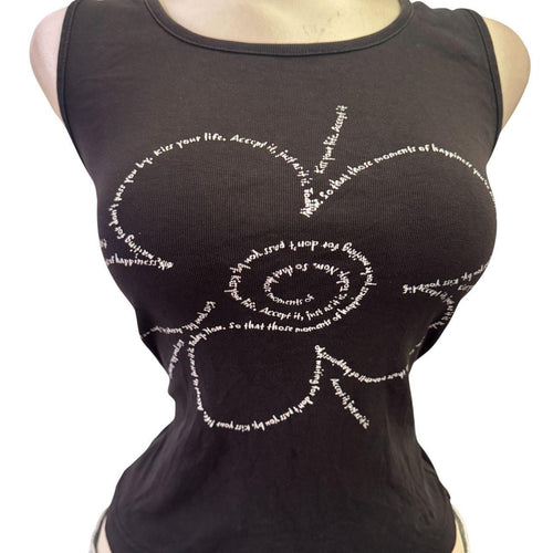 Y2K Vintage Black White Words Poem About Happiness & Life Top [M]