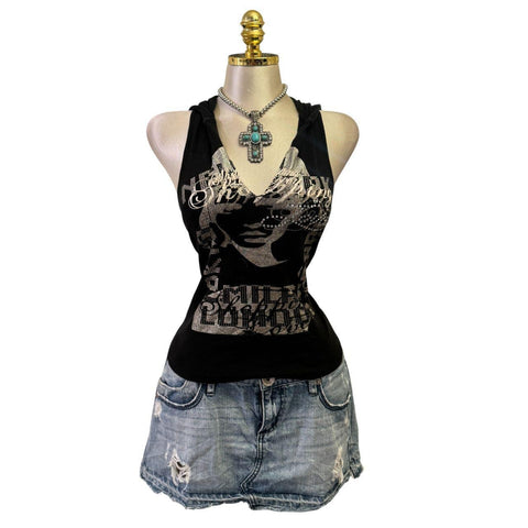 Y2K Vintage Pink Silver Sequin Mesh Top  [M]