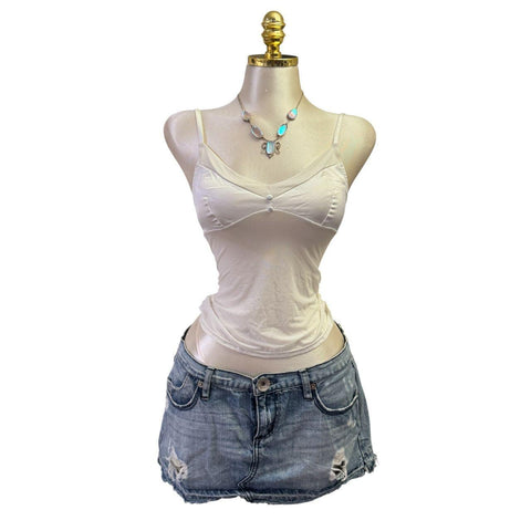 Y2k Vintage White Zipper Collared Halter Top [S]