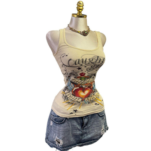 90s Vintage Yellow Tank "Naughty Girl" Top  [XS]