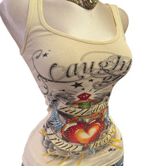 90s Vintage Yellow Tank "Naughty Girl" Top  [XS]