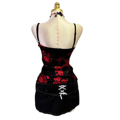 Y2K Vintage Black Red Lace Satin Dragon Print Top [S]