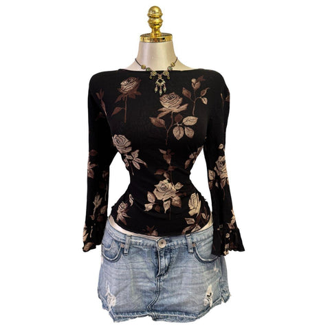 90s Vintage White Mesh W/ Black Red Beige Tie-dye Lining Top  [L]