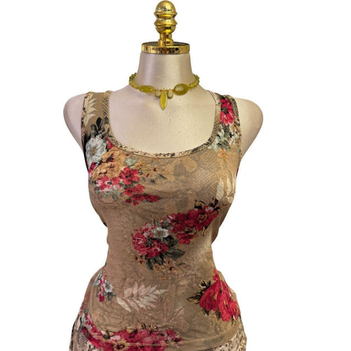90s Vintage Beige Red Floral Top [L]