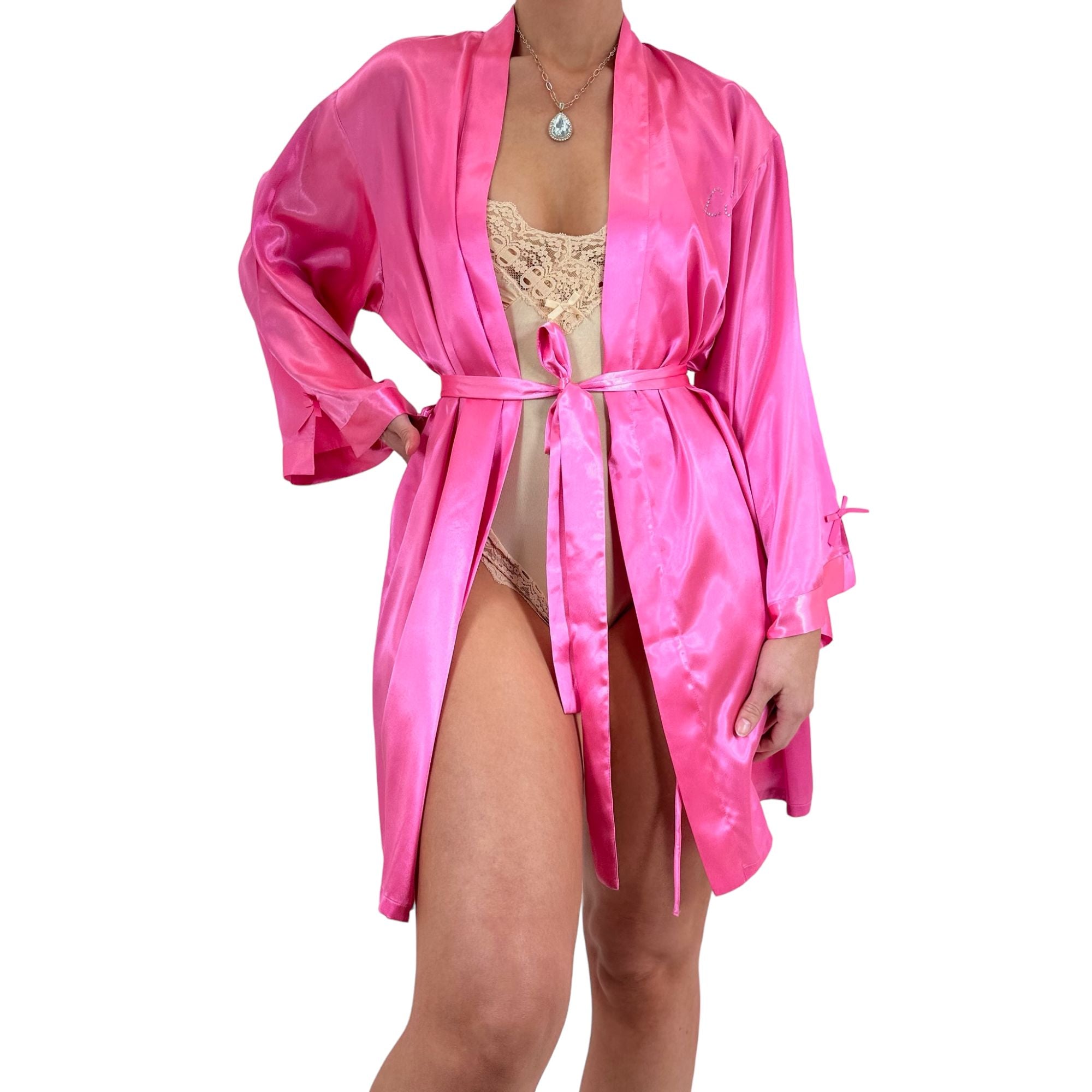 Y2k Vintage Hot Pink Satin Robe [M-L]