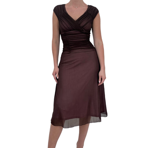 Y2k Vintage Pink + Brown Lining V-Neck Dress [S]