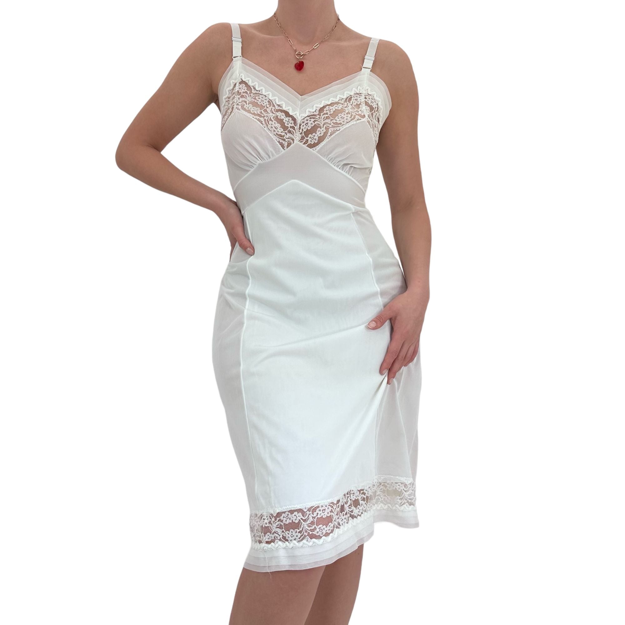 90s Vintage White Slip Dress [M]