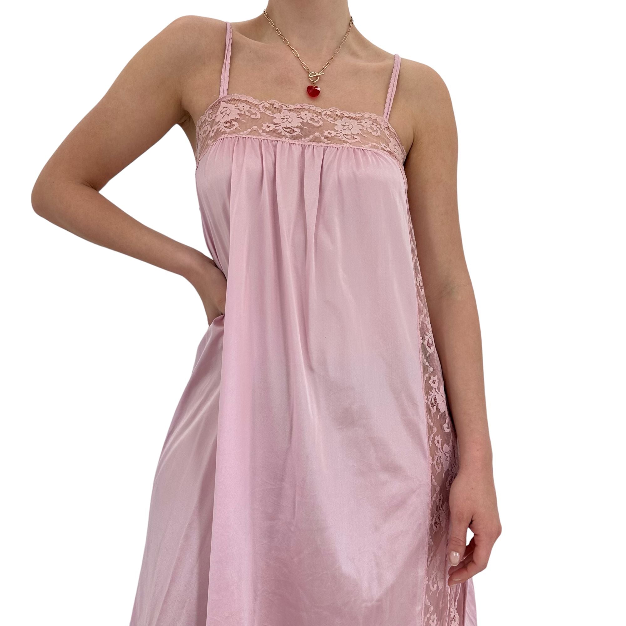 90s Rare Vintage Pink Maxi Slip Dress [M]
