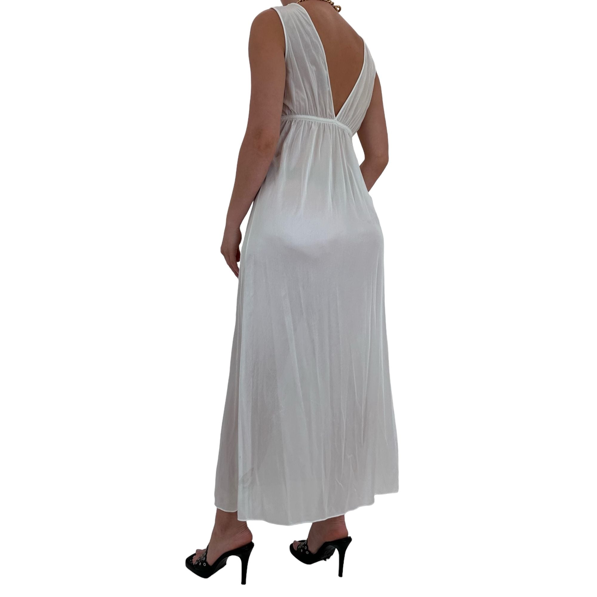 90s Vintage White Satin Maxi Slip Dress [S]