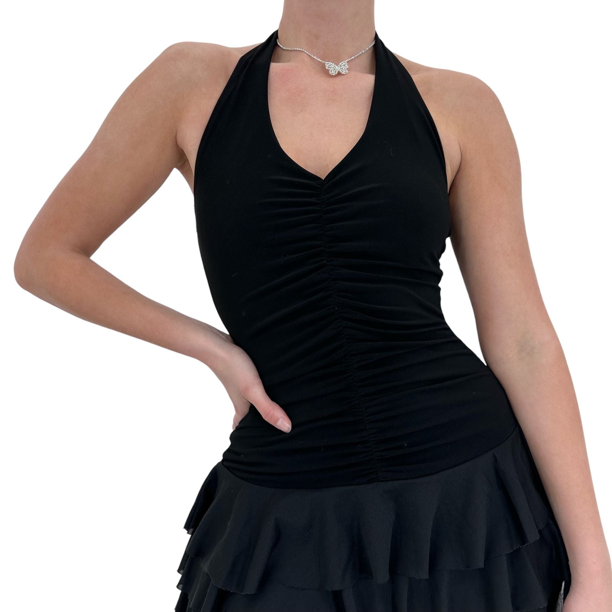 Y2k Vintage Black Layered Halter Dress [S]
