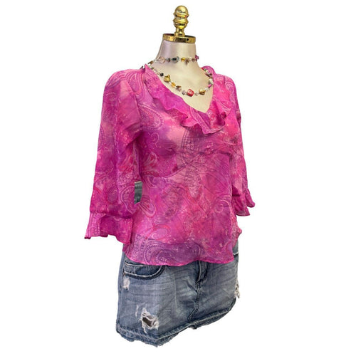 Y2K Vintage Pink Paisley Ruffle Top  [S]