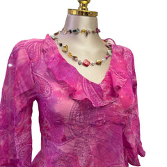 Y2K Vintage Pink Paisley Ruffle Top  [S]
