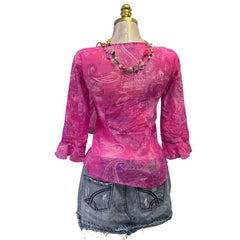 Y2K Vintage Pink Paisley Ruffle Top  [S]