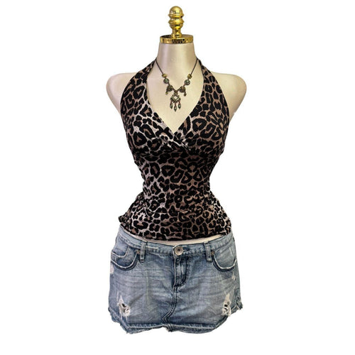 Y2K Vintage Brown Cheetah Halter Top [S]