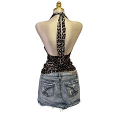 Y2K Vintage Brown Cheetah Halter Top [S]