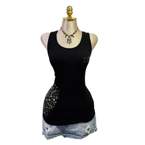 90s Vintage Black Silver Studs Butterfly Top [L]