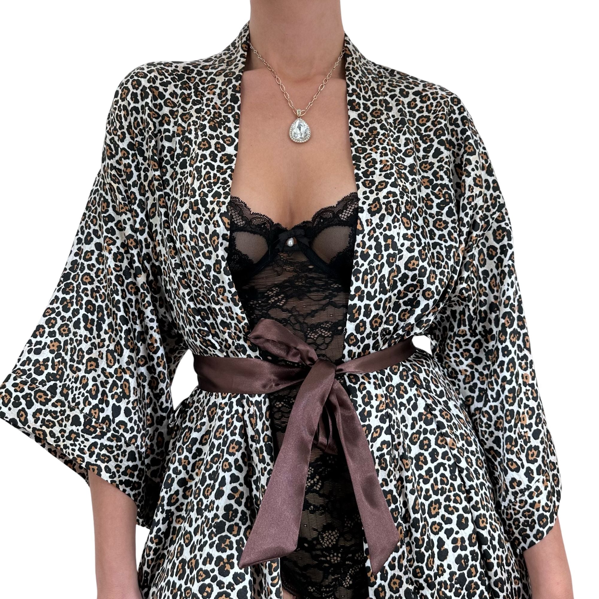 Y2k Vintage Victoria's Secret Brown Leopard Print Satin Robe [M-L]