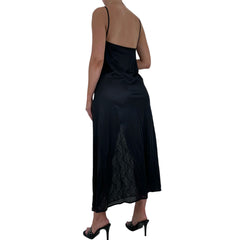 90s Rare Vintage Black Lace Floral Maxi Slip Dress [M-L]