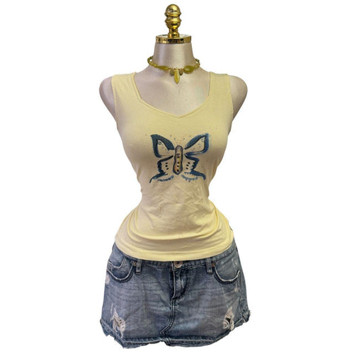 Y2K Vintage Yellow Blue Sequin Butterfly Top [M]