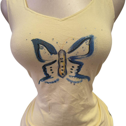Y2K Vintage Yellow Blue Sequin Butterfly Top [M]