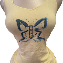 Y2K Vintage Yellow Blue Sequin Butterfly Top [M]