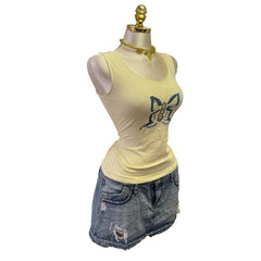 Y2K Vintage Yellow Blue Sequin Butterfly Top [M]