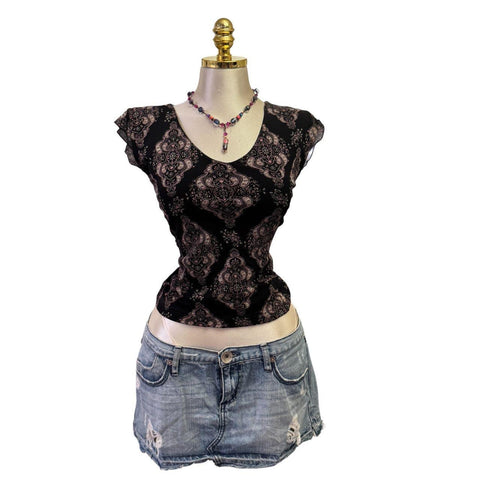Y2K Vintage All Saints Black Brown Beaded Sequin Top [M]