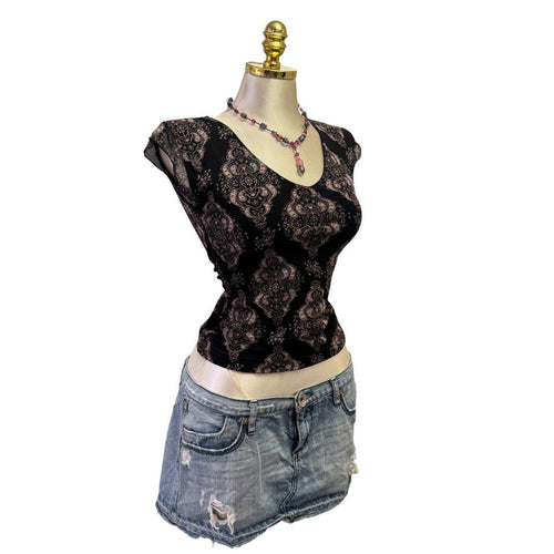 Y2K Vintage Black Pink Paisley Top [M]