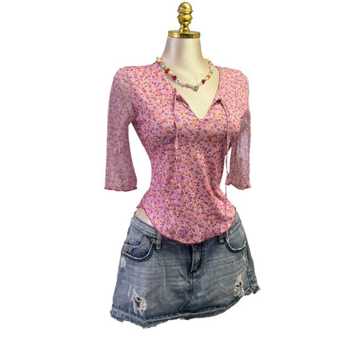 Y2K Vintage Pink Purple Floral Top [S]