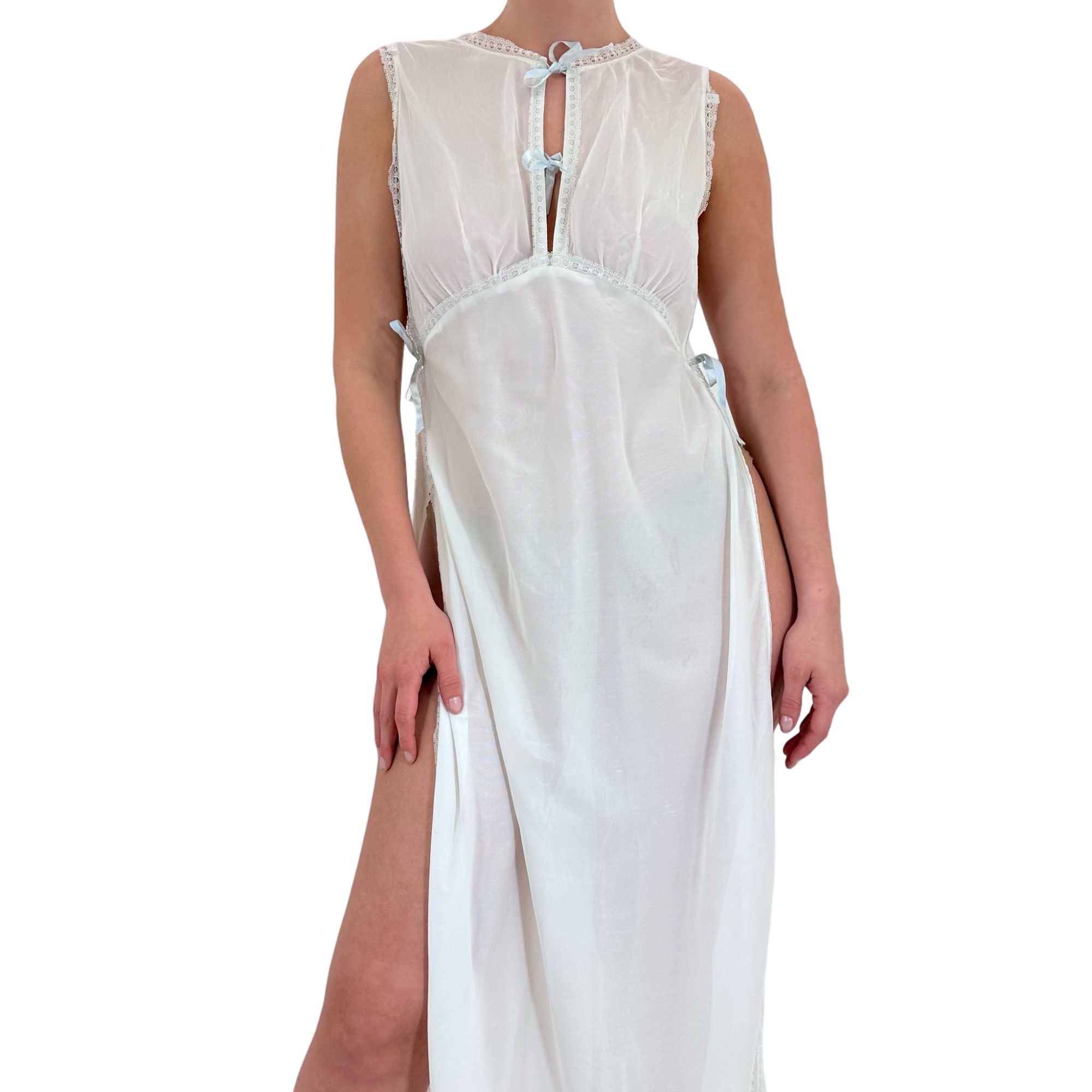 90s Vintage White Satin Maxi Slip Dress [M]