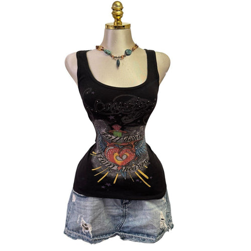 Y2K Vintage Black Naughty Girl Fall Down From Heaven Studs Top [M]