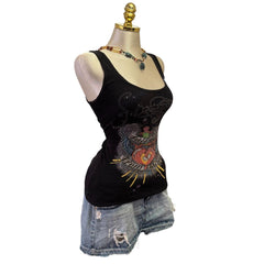 Y2K Vintage Black Naughty Girl Fall Down From Heaven Studs Top [M]