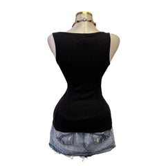 Y2K Vintage Black Naughty Girl Fall Down From Heaven Studs Top [M]