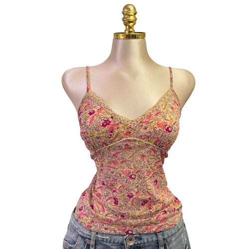 Y2k Vintage Kookai Pink Floral Mesh V-Neck Tank Top [S]