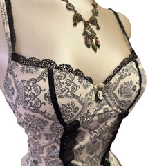 90s Vintage White Black Lace Bustier Top  [XS]