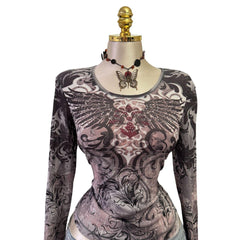 90s Vintage Gray Angel Wing Sequin Top [L]