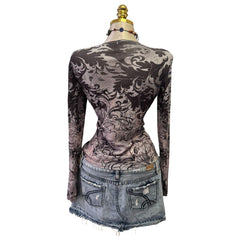 90s Vintage Gray Angel Wing Sequin Top [L]