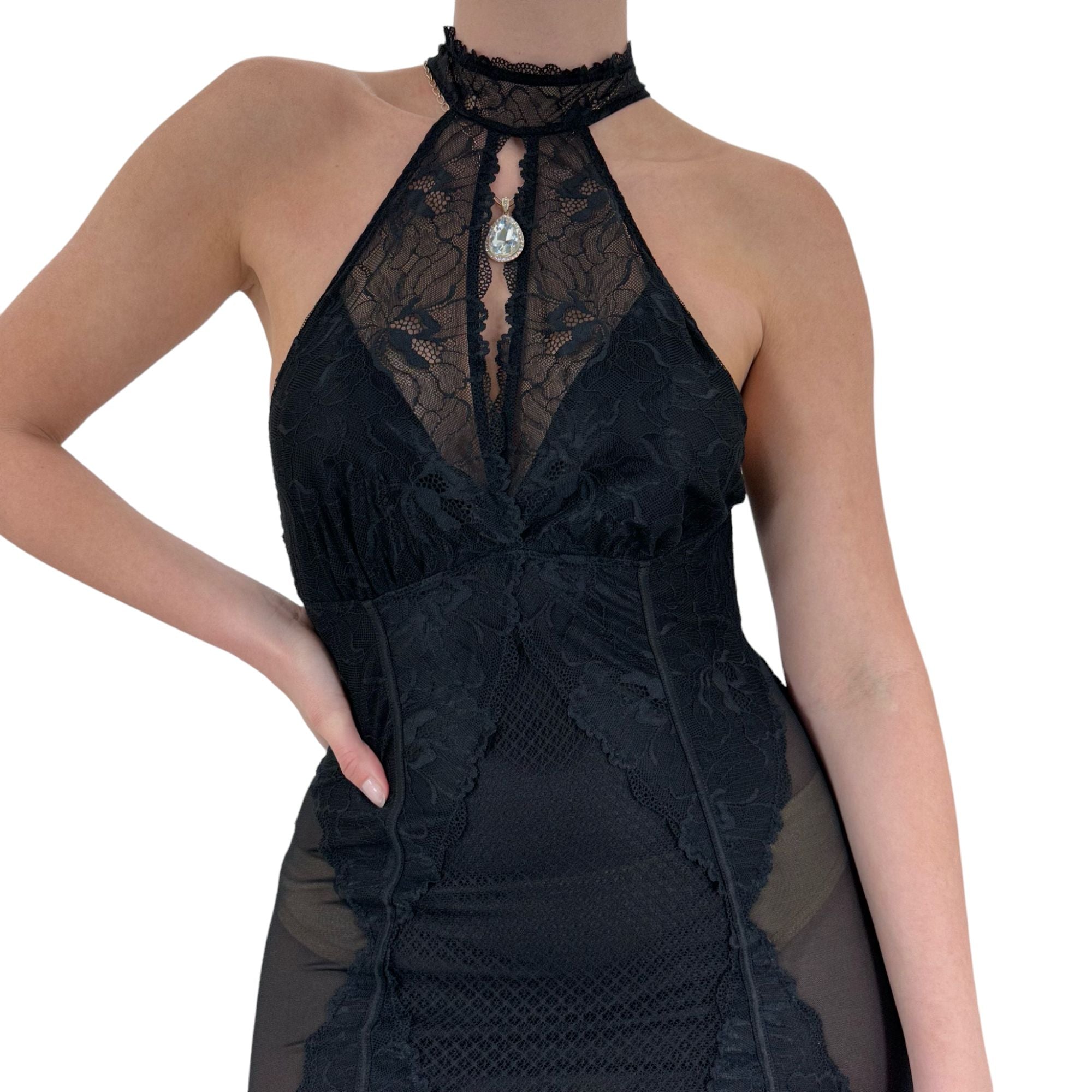 Y2k Vintage Black Lace Turtleneck Slip Dress [S]