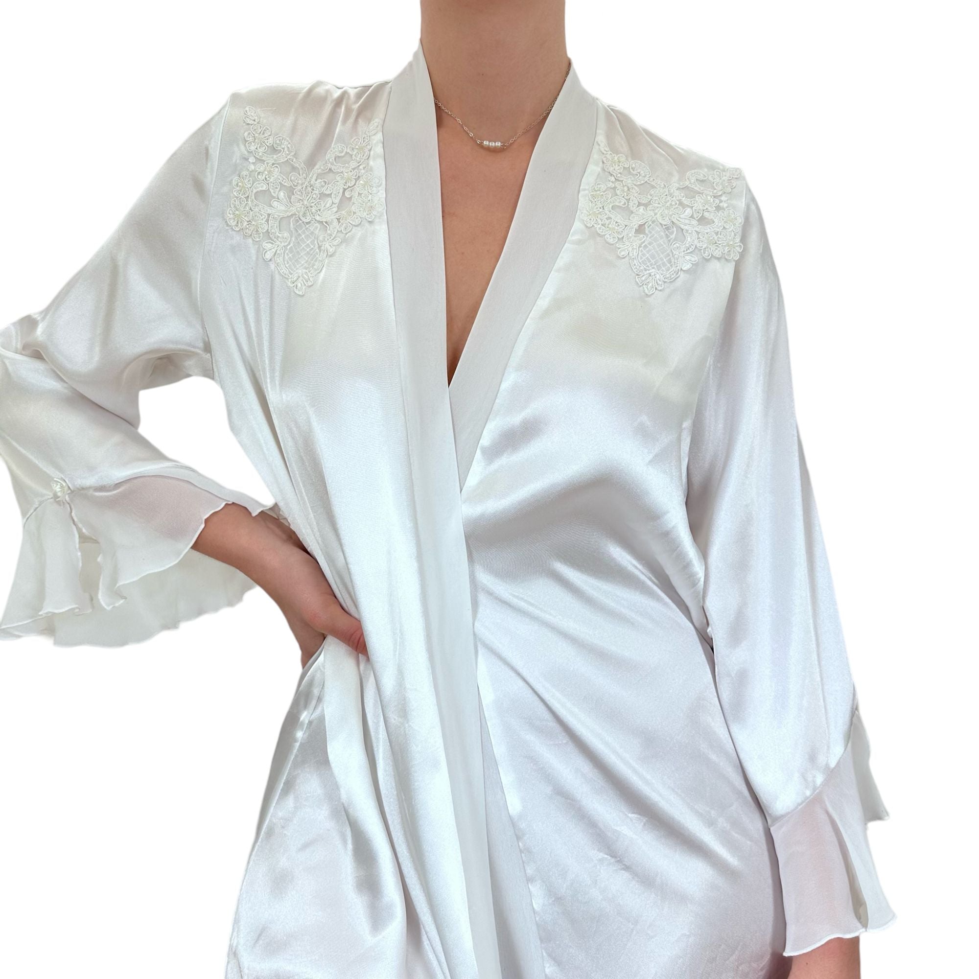 90s Vintage White Satin Robe [S, M]