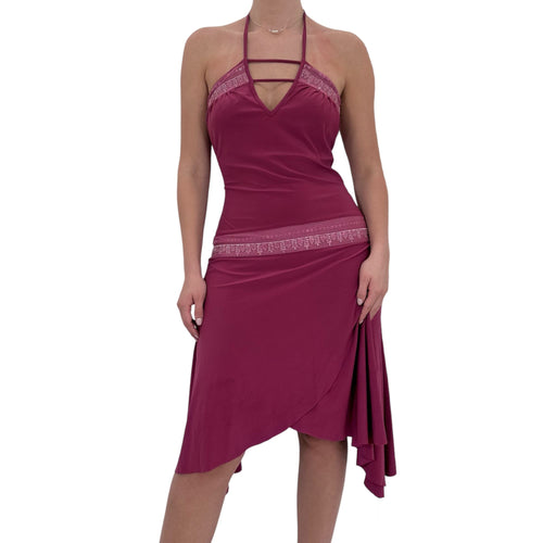Y2k Vintage Pink Sequin Halter Dress [L]