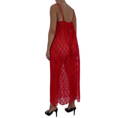 90s Vintage Red Floral Sheer Slip Maxi Dress [M-L]