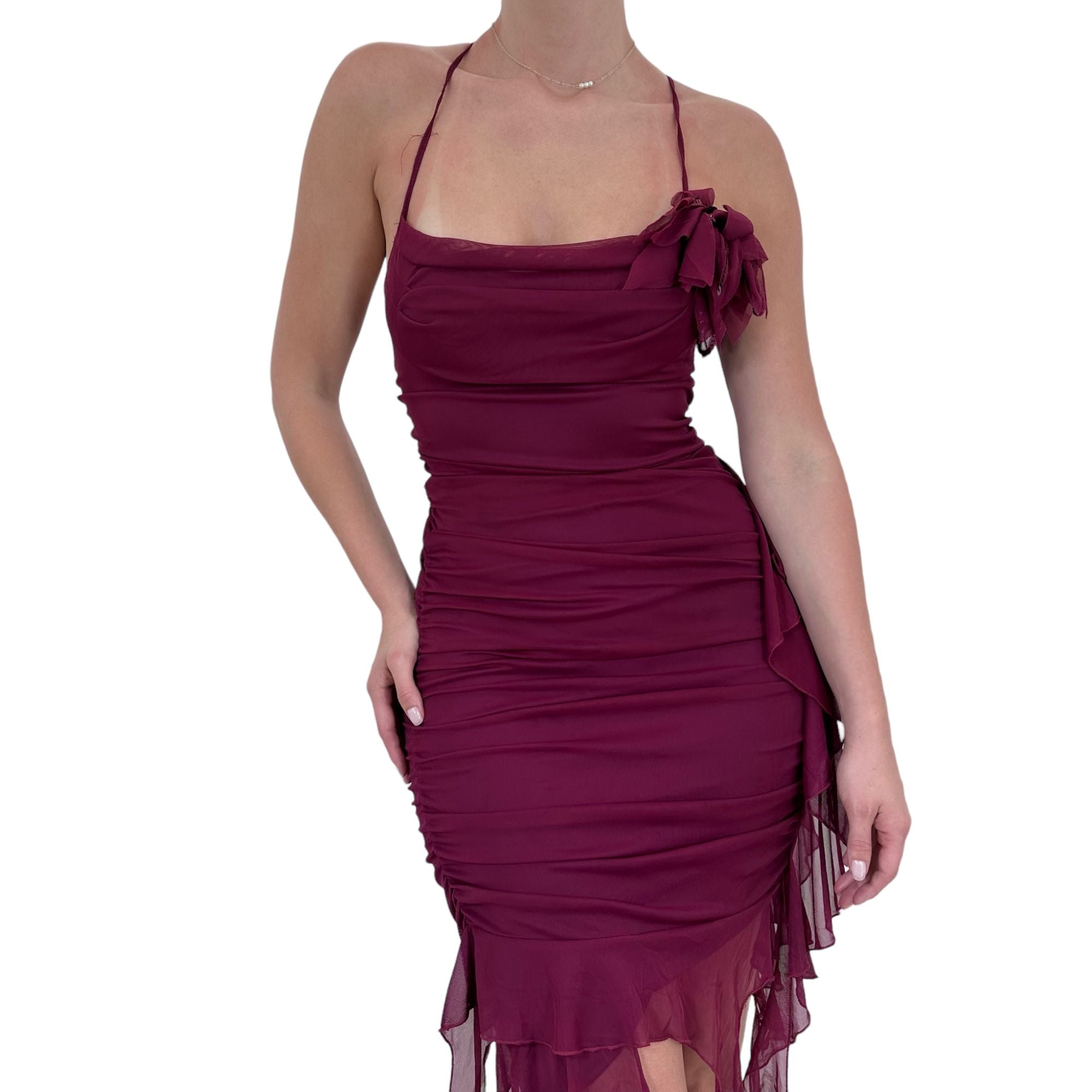 90s Vintage Magenta Purple Crinkled Dress [S]