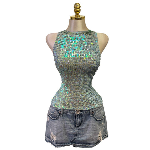 Y2K Vintage All Saints Black Brown Beaded Sequin Top [M]