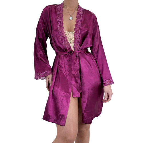 Y2k Vintage Magenta Purple Satin Robe [S-M]