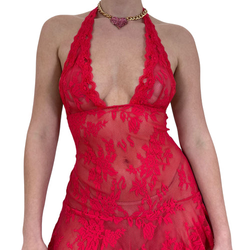 Y2k Vintage Victoria's Secret Red Lace Slip Dress [M]