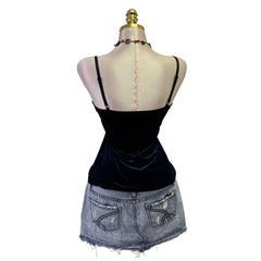 90s Vintage Navy Blue Velvet Bedazlle Top [S]