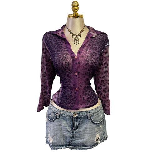 90s Vintage Purple Leopard Tie Dye Top [L]